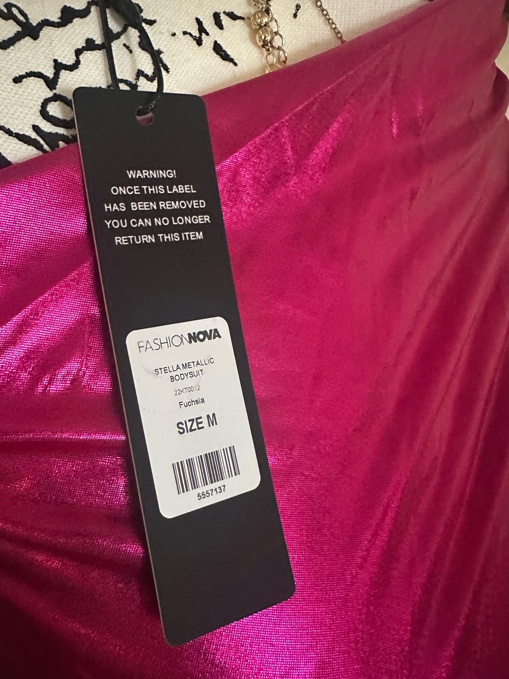 Fashion Nova Metallic Hot Pink One-Shoulder Body-Suit - Picture 4 of 5